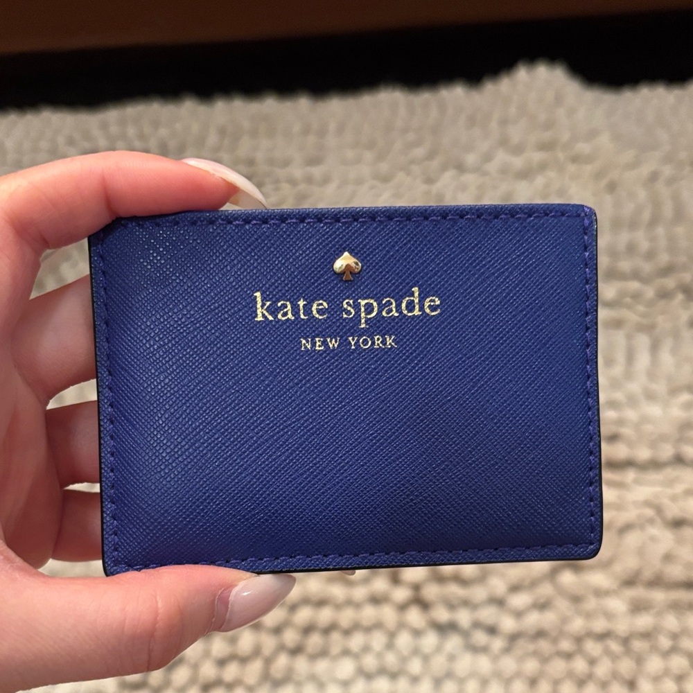 kate spade Navy Blue Saffiano Card Case with Gold Logo